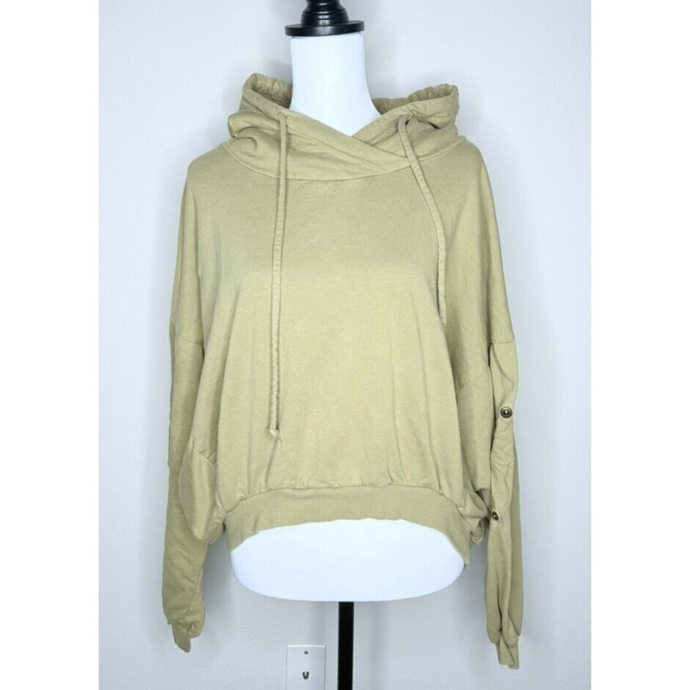 YOUNG FABULOUS BROKE Hoodie Pullover Cropped Womens M/L Green Snap Sleeve